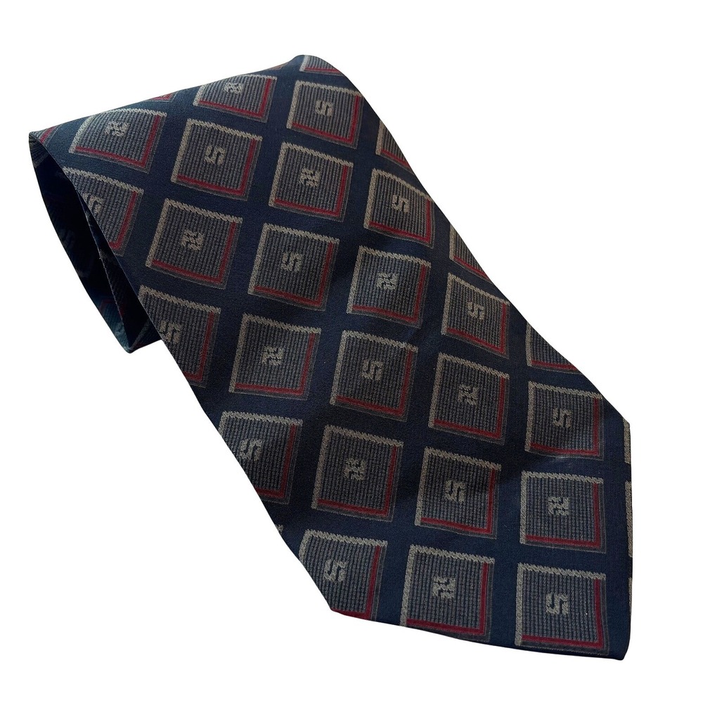 Vtg 90s Giorgio Armani Collezioni Tie 100% Silk Wide Navy Diamond Made in Italy